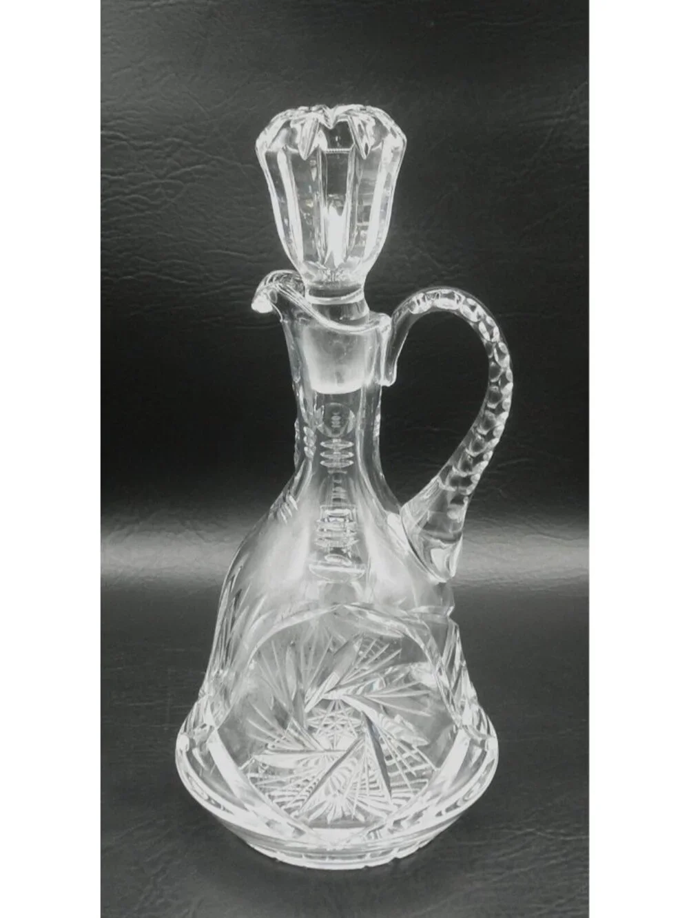 Handled Wine Decanter American Brilliant APB Cut Glass American Pinwheel 12 Inch